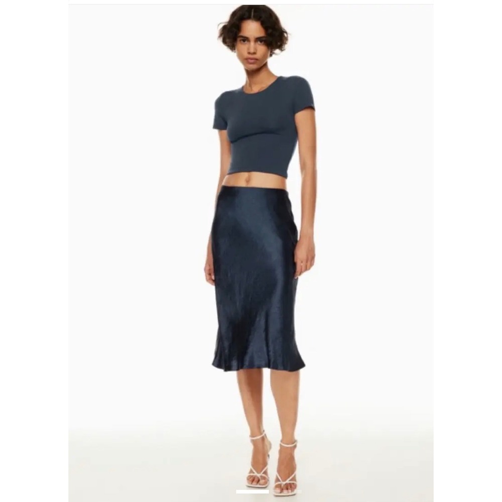 Babaton Aritzia Navy Blue Satin Midi Slip Skirt 99837 Size 4